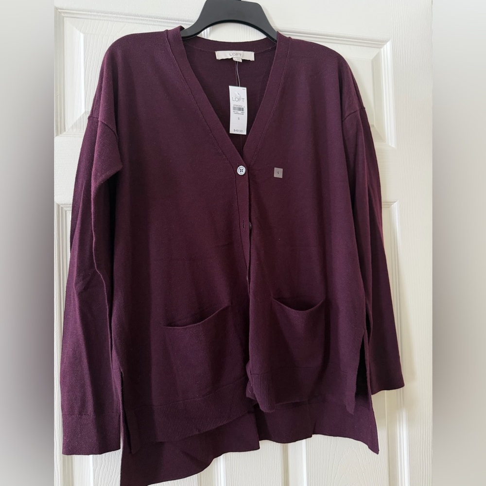 NWT LOFT Women's Burgundy Boyfriend Cardigan